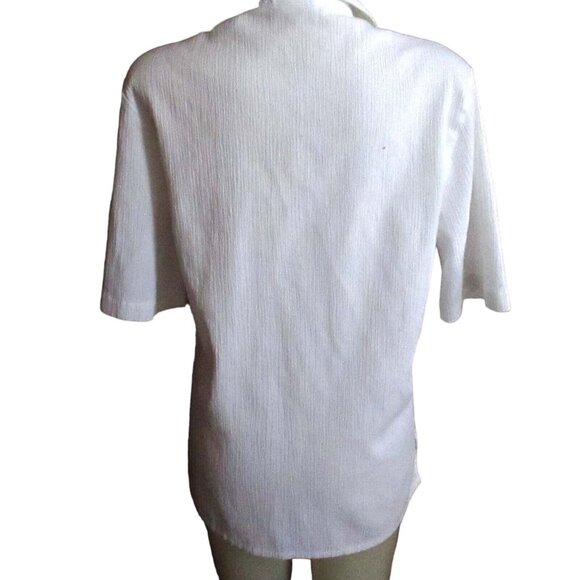 Vtg Koret Francisca Petites Shirt Aqua Seashell Embroidery Beach Mom Size PXL - Picture 2 of 5